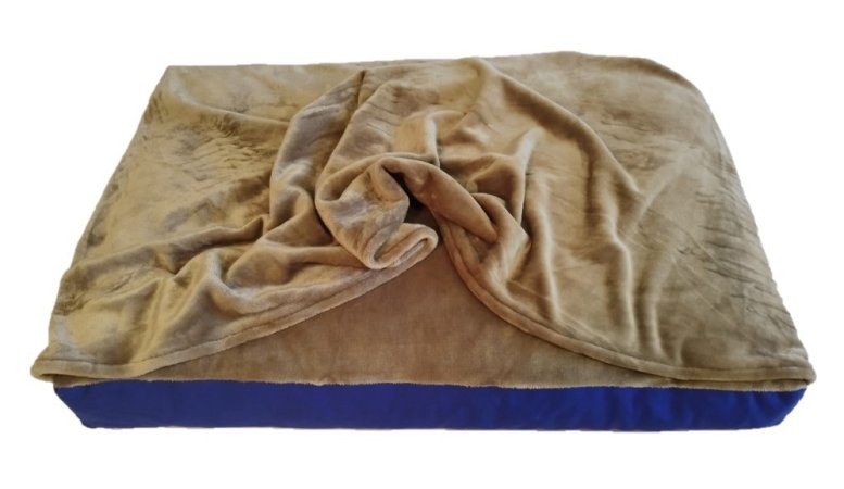 Matrace s přikrývkou a povlakem pro domácí mazlíčky - hnědá s modrou  - 90x60 cm