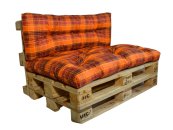Polstr na paletový nábytek s opěrkou - oranžovočervená kostka