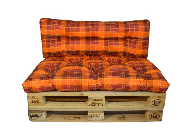 LKV Lomnice Polstr na paletový nábytek s opěrkou - oranžovočervená kostka