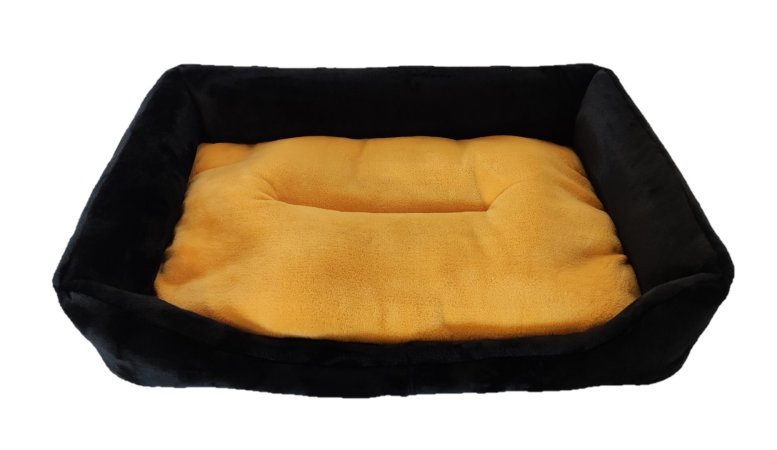 Pelíšek pro psy - obdélník, flanel fleece - černý/žlutý - 75 x 55 cm