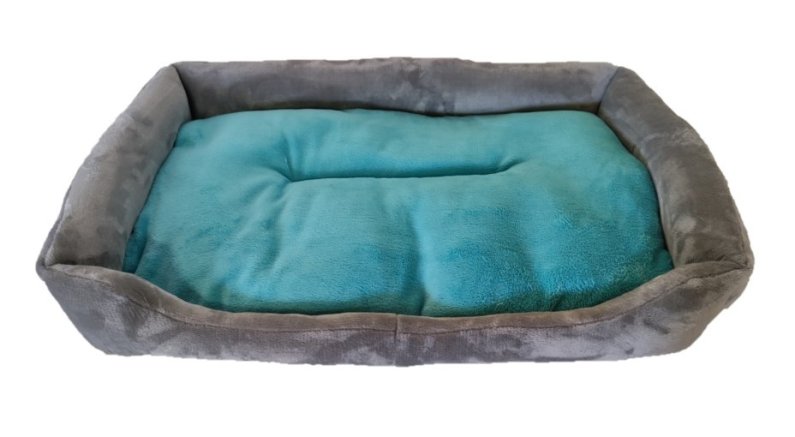 Pelíšek pro psy - obdélník, flanel fleece - šedý/tyrkysový - 90 x 60 cm